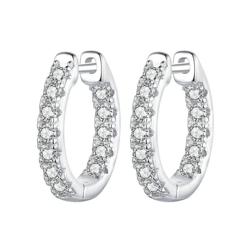 Moissanite Huggie Hoop Earrings in Sterling Silver - silver finish