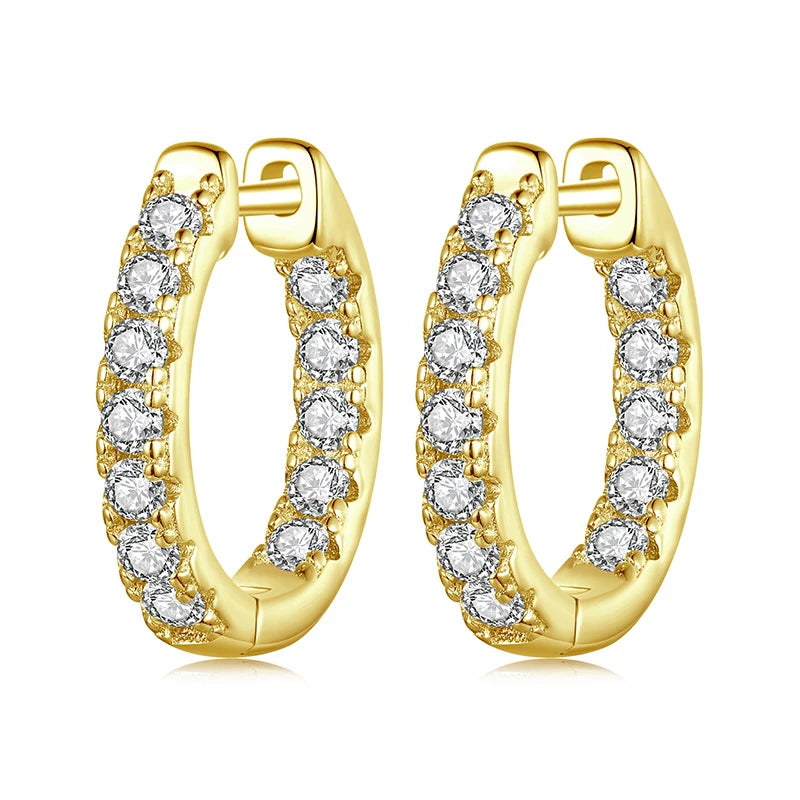 Moissanite Huggie Hoop Earrings in Sterling Silver - gold-tone finish
