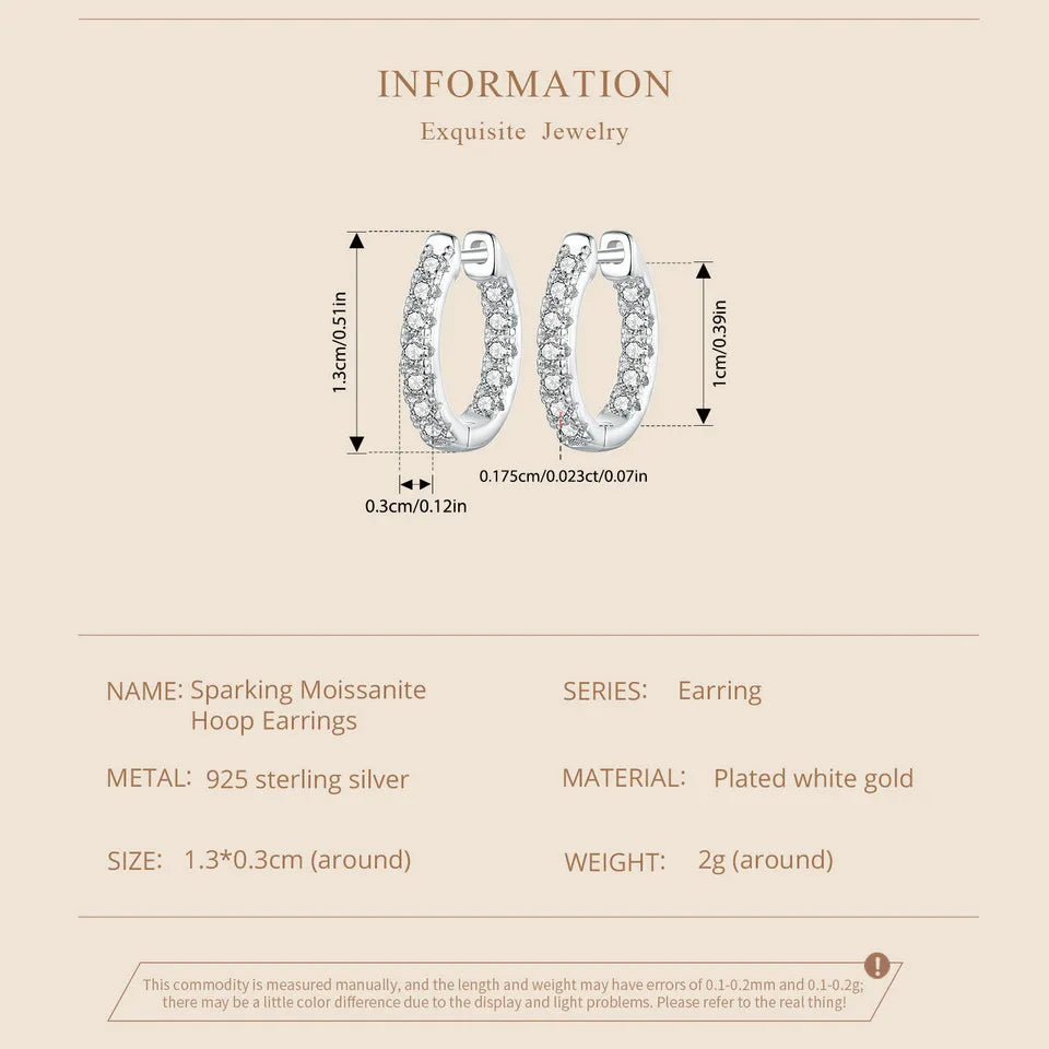 Moissanite Huggie Hoop Earrings in Sterling Silver - silver dimensions