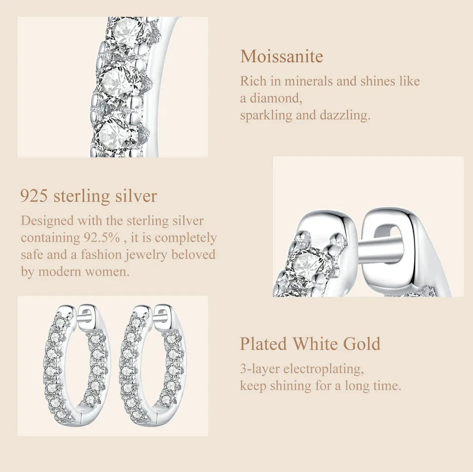 Moissanite Huggie Hoop Earrings in Sterling Silver - silver materials detail