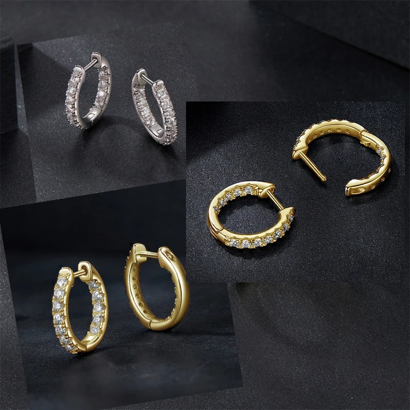 Moissanite Huggie Hoop Earrings in Sterling Silver - silver and gold-tone comparison