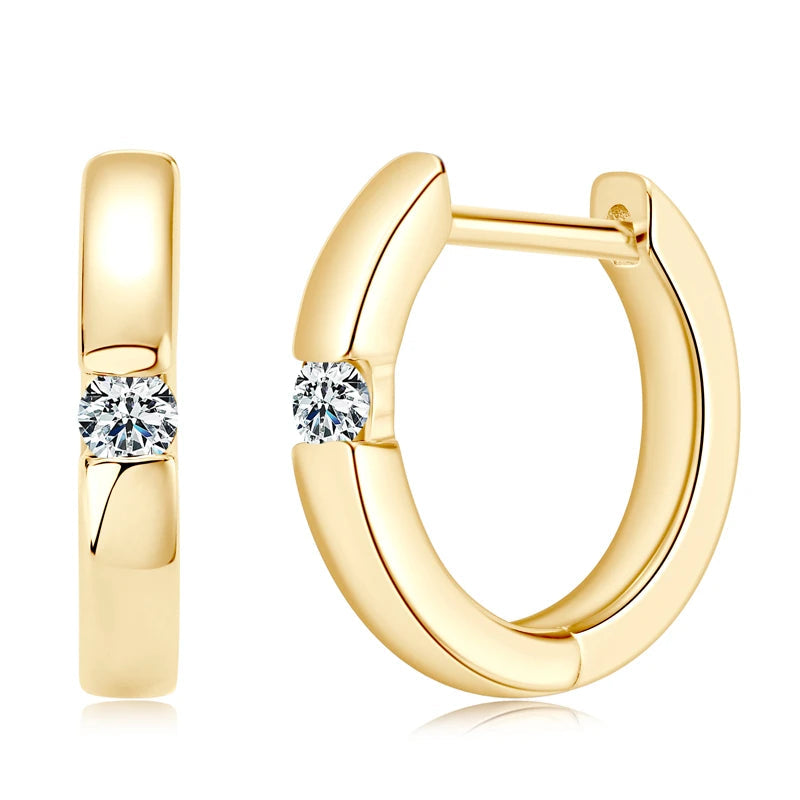 Minimalist Moissanite Hoop Earrings in Sterling Silver — Gold-Tone hoops