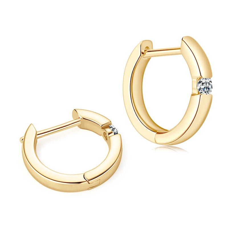 Minimalist Moissanite Hoop Earrings in Sterling Silver — Gold-Tone hinged posts