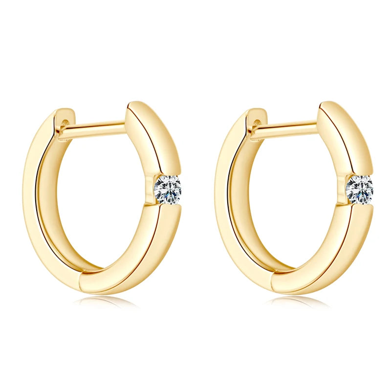 Minimalist Moissanite Hoop Earrings in Sterling Silver — Gold-Tone pair