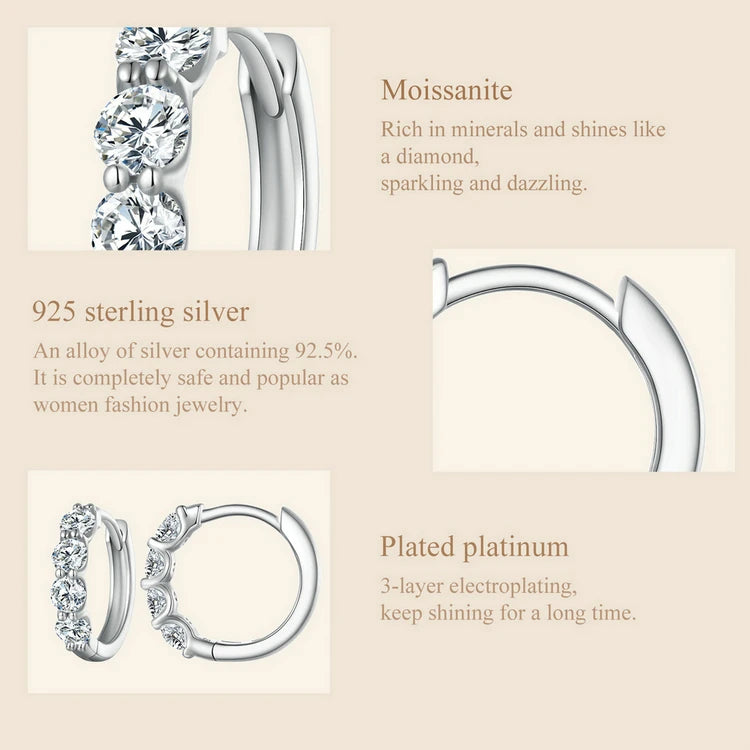 Moissanite Row Huggie Hoop Earrings in Sterling Silver - Sterling silver and plating detail
