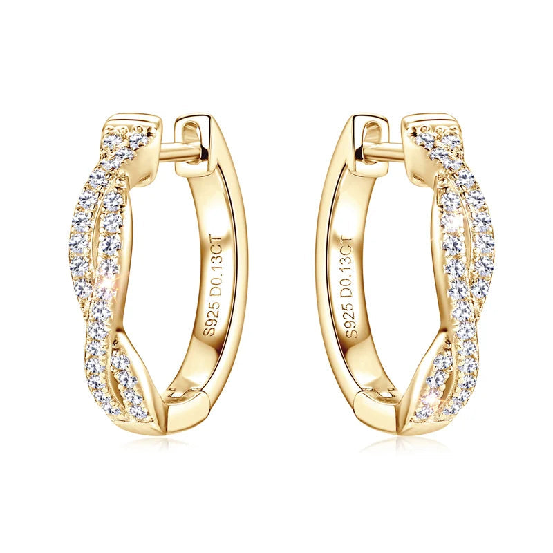 Twist Moissanite Hoop Earrings in 925 Sterling Silver — Gold-tone fronts