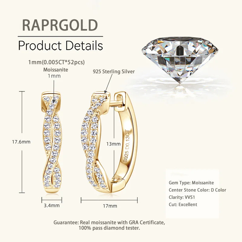 Twist Moissanite Hoop Earrings in 925 Sterling Silver — Hoop dimensions
