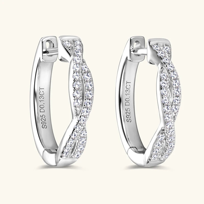 Twist Moissanite Hoop Earrings in 925 Sterling Silver — Silver option