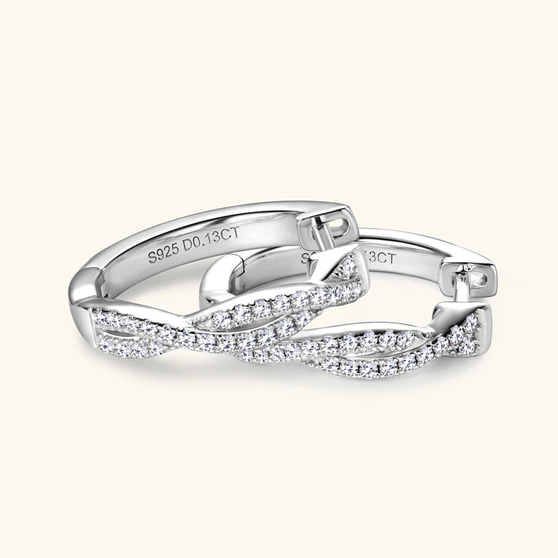 Twist Moissanite Hoop Earrings in 925 Sterling Silver — Silver twist detail