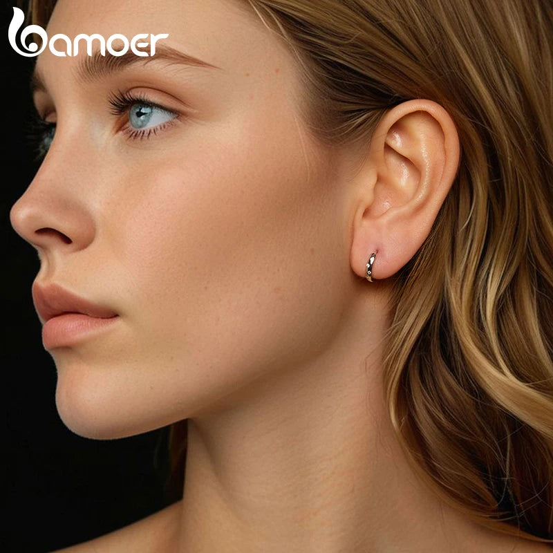 Scattered Moissanite Huggie Earrings in Sterling Silver — Huggie worn on the ear
