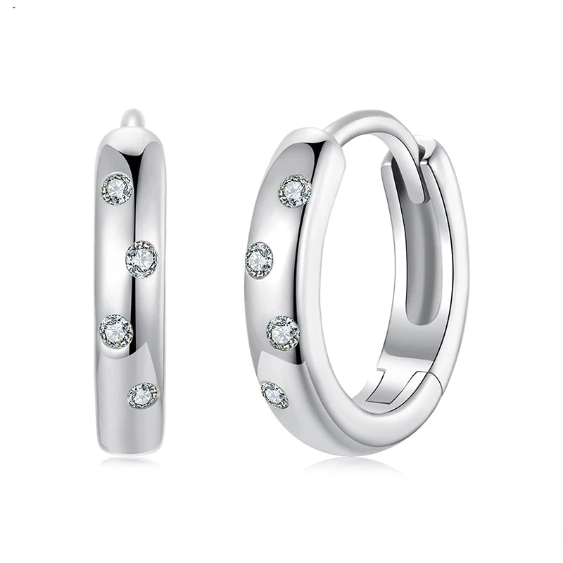 Scattered Moissanite Huggie Earrings in Sterling Silver — Scattered stone huggie pair