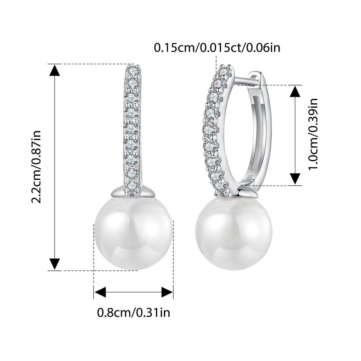 Moissanite Shell Pearl Drop Hoop Earrings in Sterling Silver — Shell Pearl Drop Hoops — BandsCo Straps