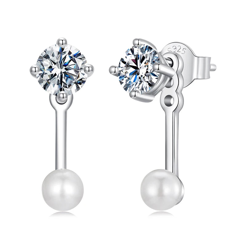 Moissanite Pearl-Effect Ear Jacket Studs in Sterling Silver — Pearl-effect ear jacket pair