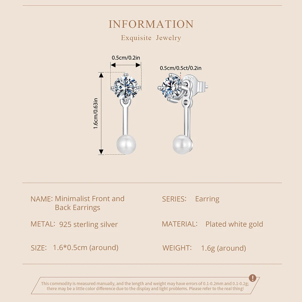 Moissanite Pearl-Effect Ear Jacket Studs in Sterling Silver — Dimensions and construction details
