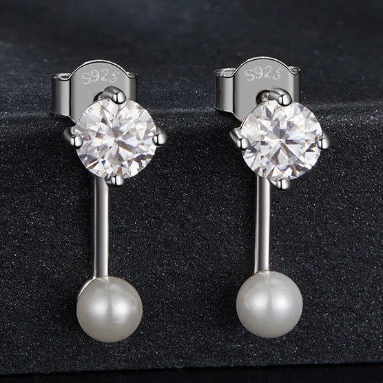 Moissanite Pearl-Effect Ear Jacket Studs in Sterling Silver — Moissanite studs and pearl-effect drops