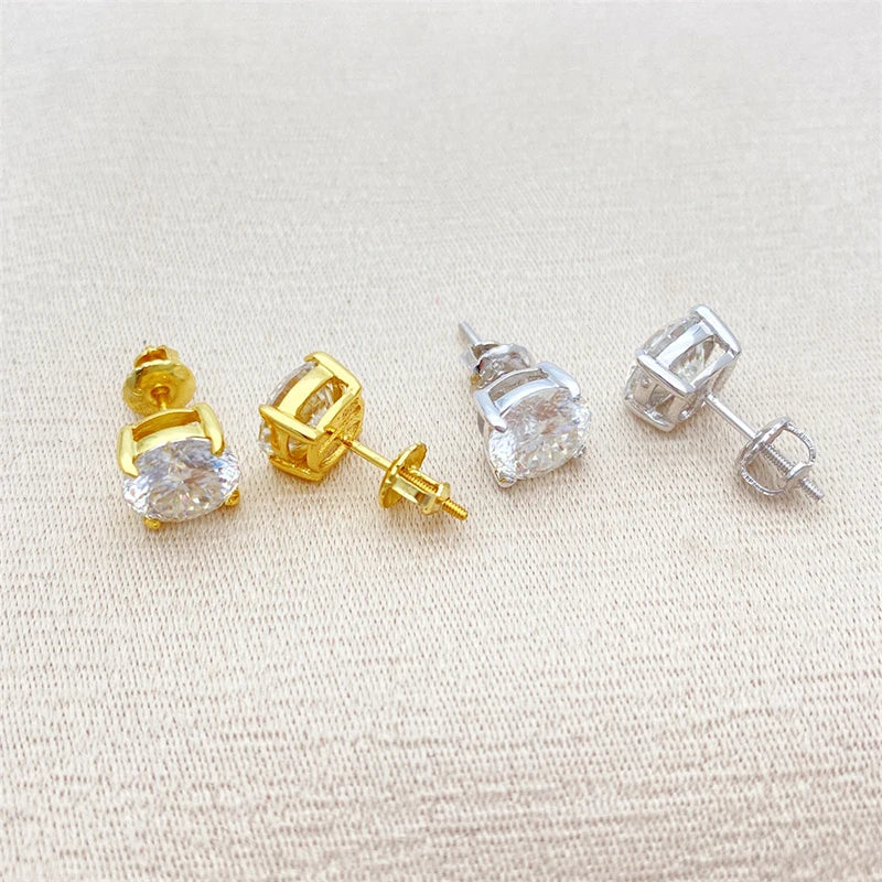 Colored Four-Prong Moissanite Screw-Back Stud Earrings — Finish comparison