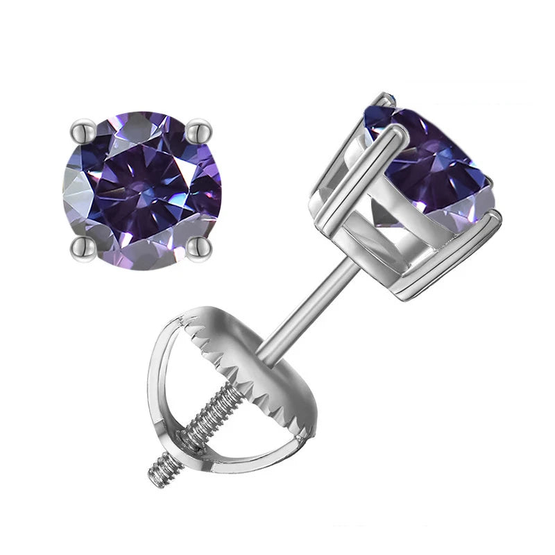 Colored Four-Prong Moissanite Screw-Back Stud Earrings — Violet