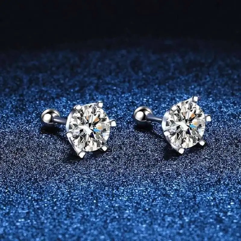 Moissanite screw-back stud earrings in sterling silver — White-stone screw-back design