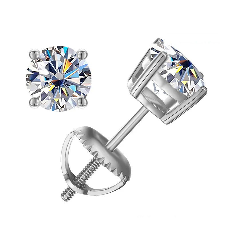 Colored Four-Prong Moissanite Screw-Back Stud Earrings — White