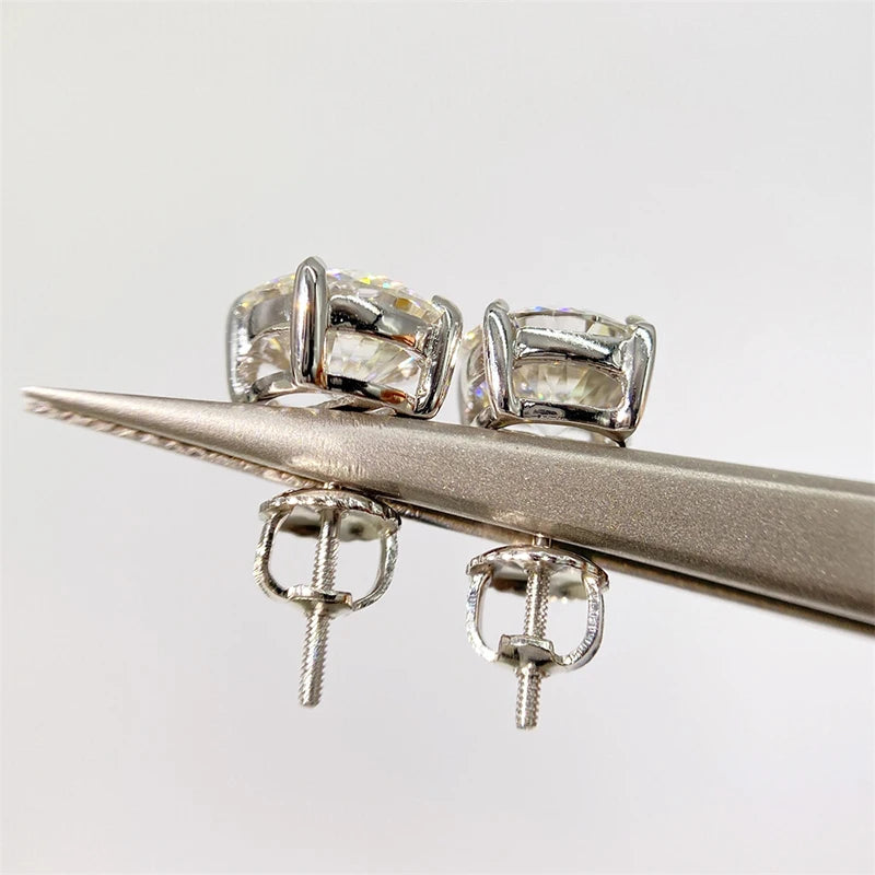Colored Four-Prong Moissanite Screw-Back Stud Earrings — Threaded back detail