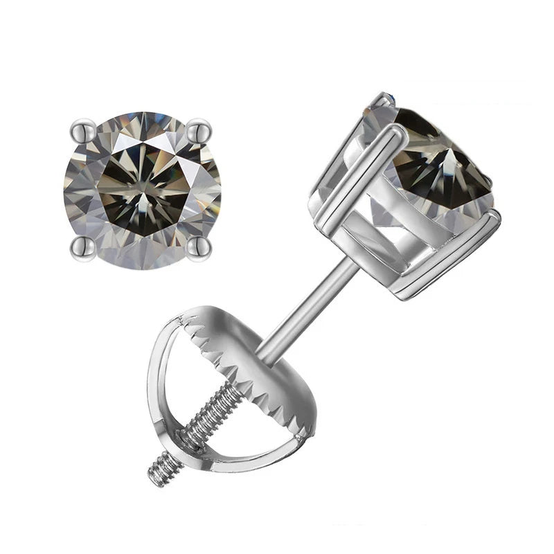 Colored Four-Prong Moissanite Screw-Back Stud Earrings — Gray