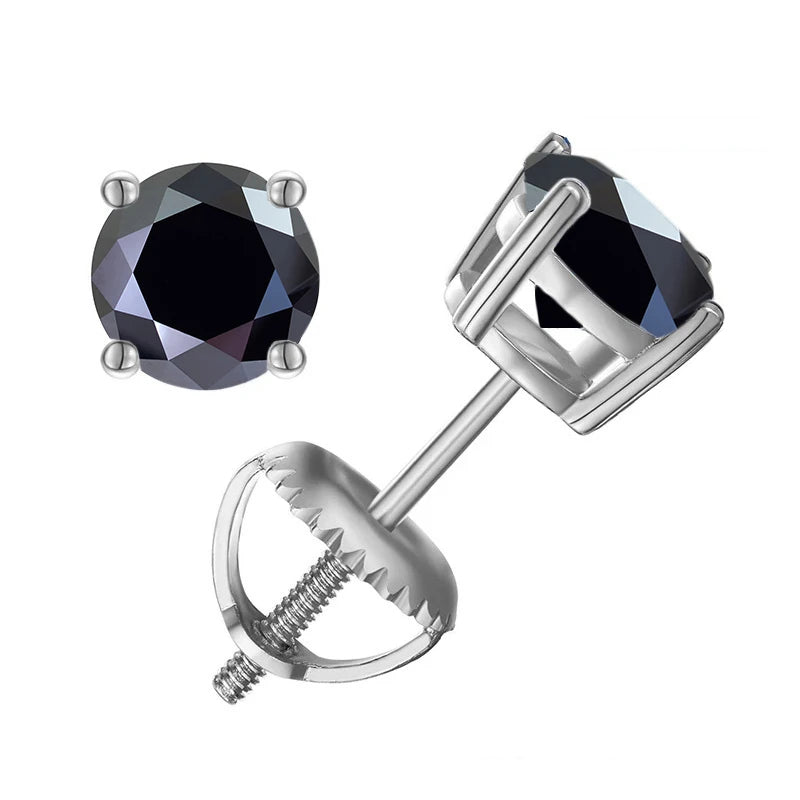 Colored Four-Prong Moissanite Screw-Back Stud Earrings — Black
