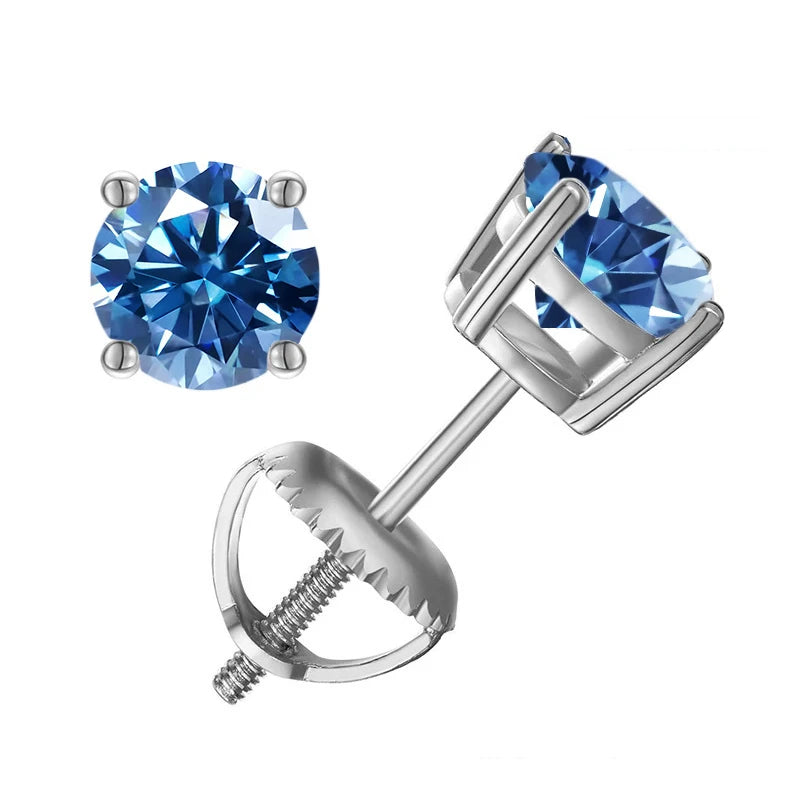 Colored Four-Prong Moissanite Screw-Back Stud Earrings — Royal blue