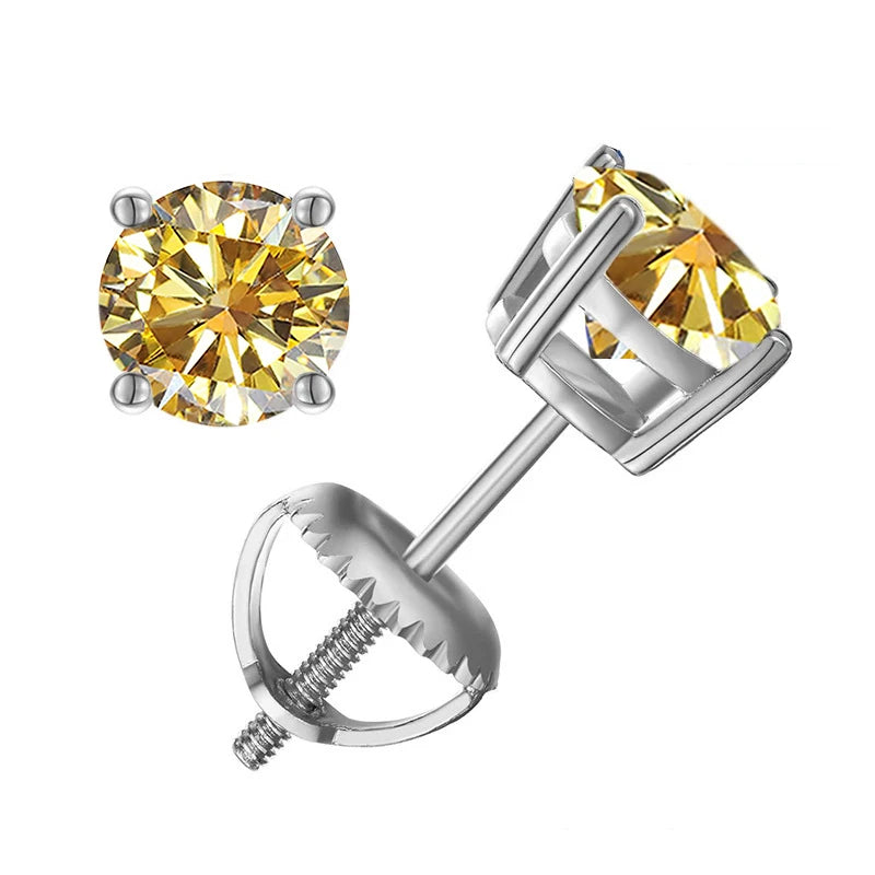 Colored Four-Prong Moissanite Screw-Back Stud Earrings — Golden yellow