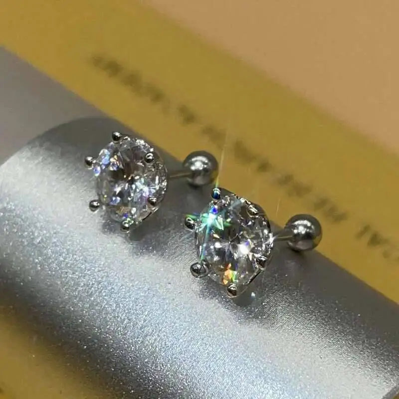 Moissanite screw-back stud earrings in sterling silver — White-stone screw-back design