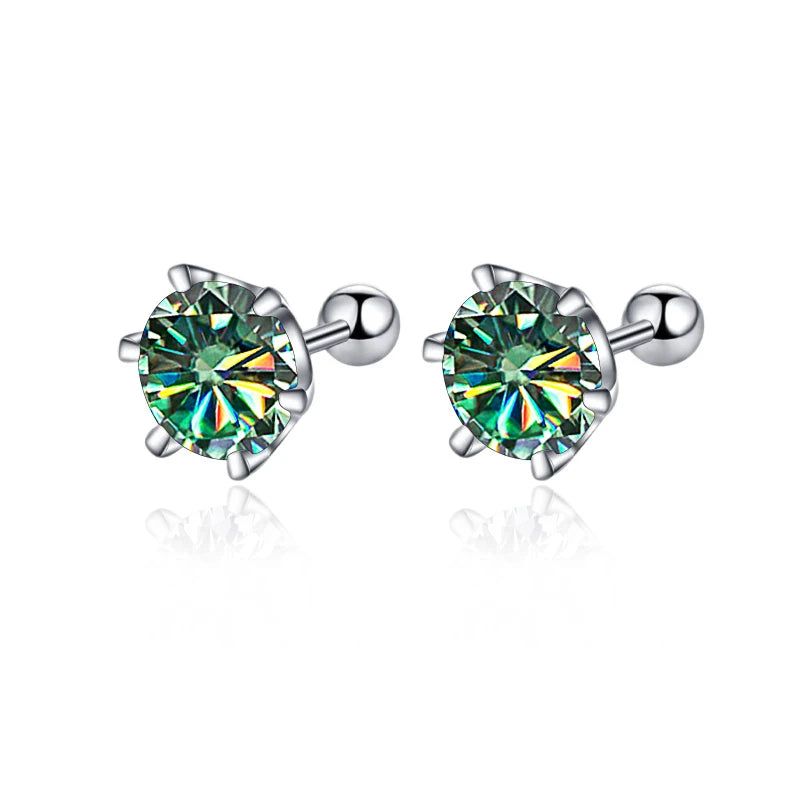 Colored Moissanite Screw Ball-Back Stud Earrings - Blue green stones