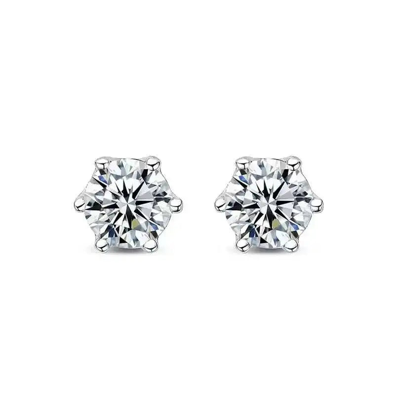 Moissanite screw-back stud earrings in sterling silver — White-stone front view