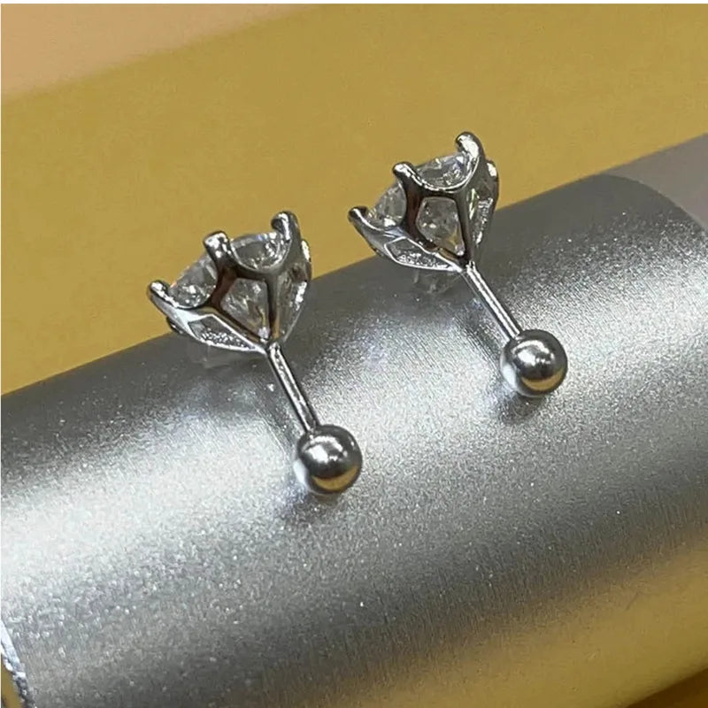 Colored Moissanite Screw Ball-Back Stud Earrings - Rear baskets and ball backs