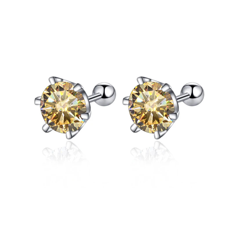 Colored Moissanite Screw Ball-Back Stud Earrings - Champagne stones