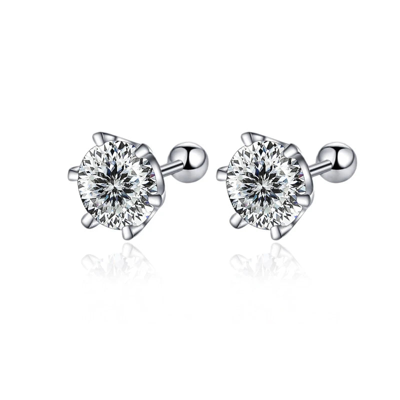 Colored Moissanite Screw Ball-Back Stud Earrings - White 100 Series stones