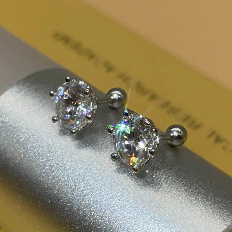 Six-Prong Moissanite Ball-Back Stud Earrings - ball-back side view