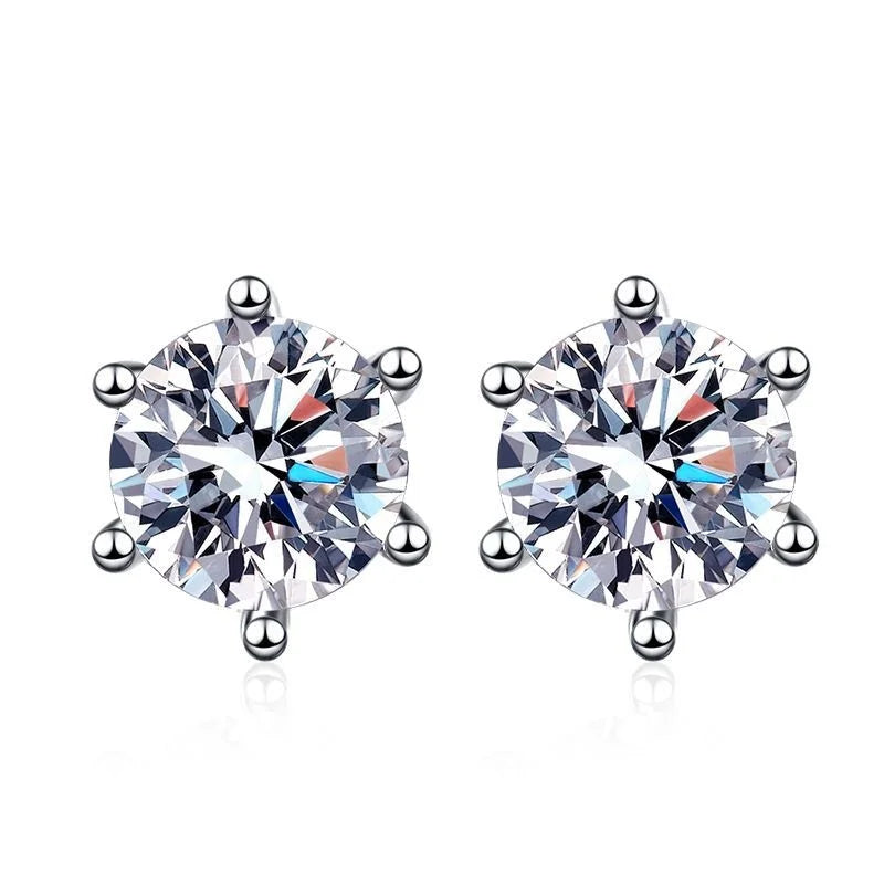 Six-Prong Moissanite Ball-Back Stud Earrings - front view on white