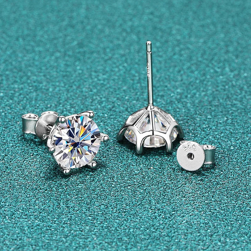 Six-Prong Moissanite Ball-Back Stud Earrings - post and backing detail