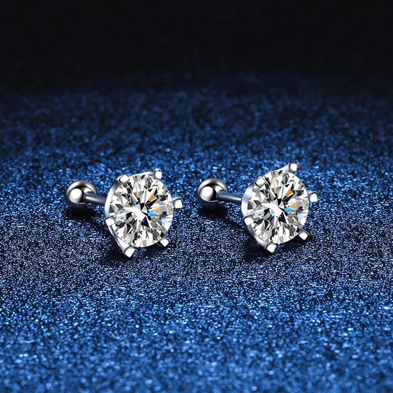 Six-Prong Moissanite Ball-Back Stud Earrings - pair on dark blue