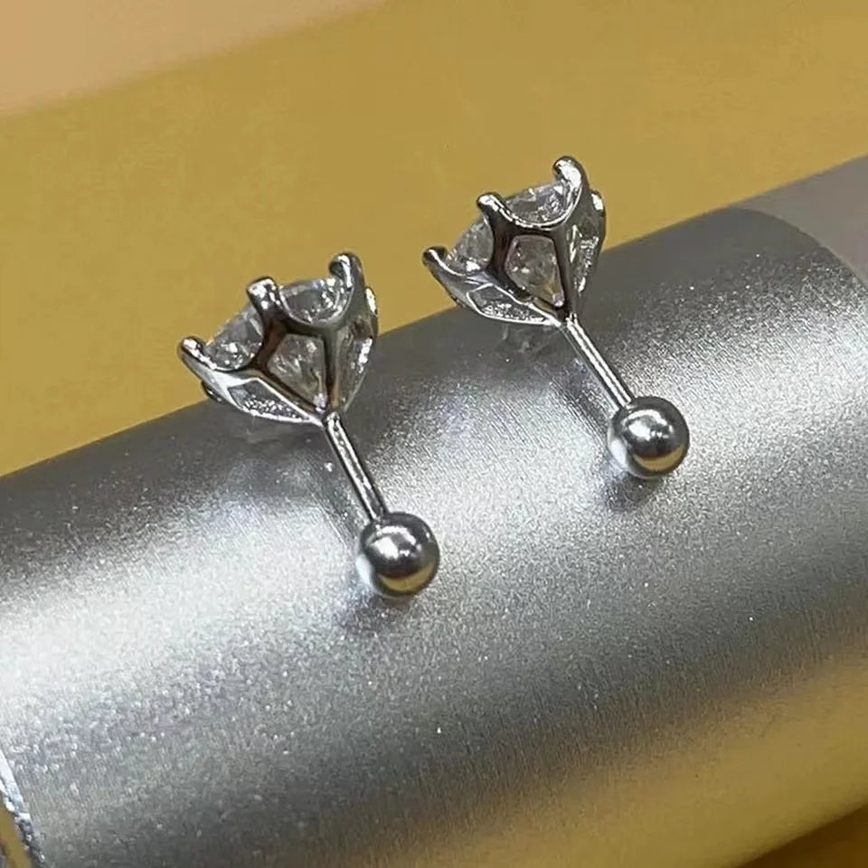 Six-Prong Moissanite Ball-Back Stud Earrings - open crown and ball backs