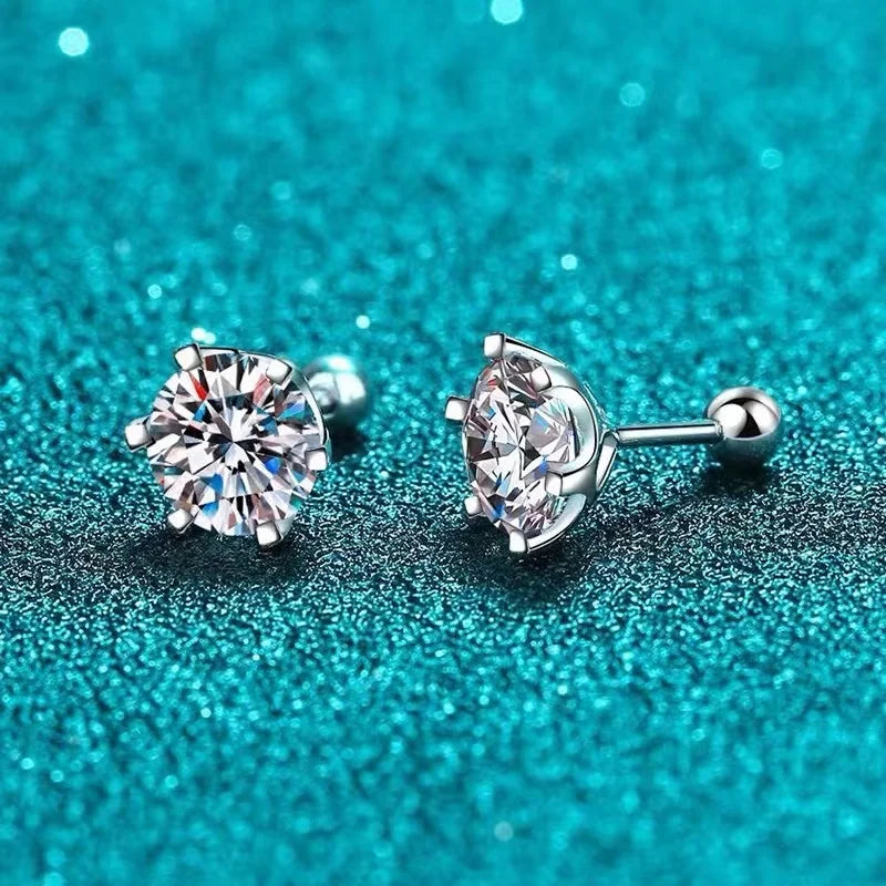 Six-Prong Moissanite Ball-Back Stud Earrings - angled ball-back view