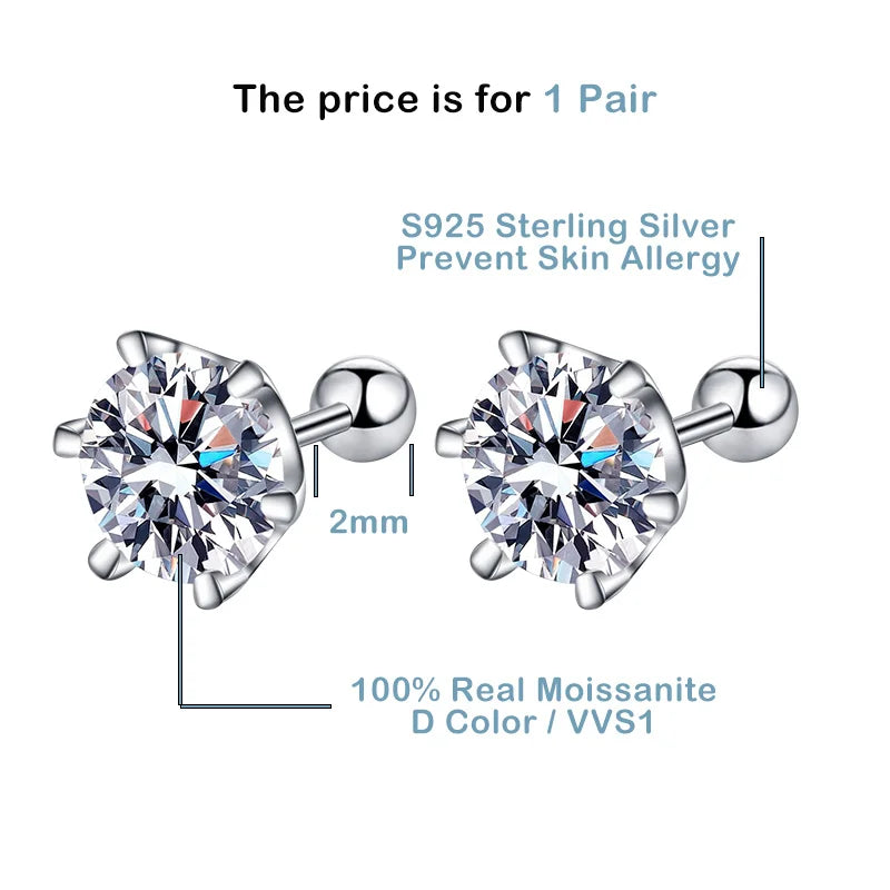 Six-Prong Moissanite Ball-Back Stud Earrings - ball-back detail