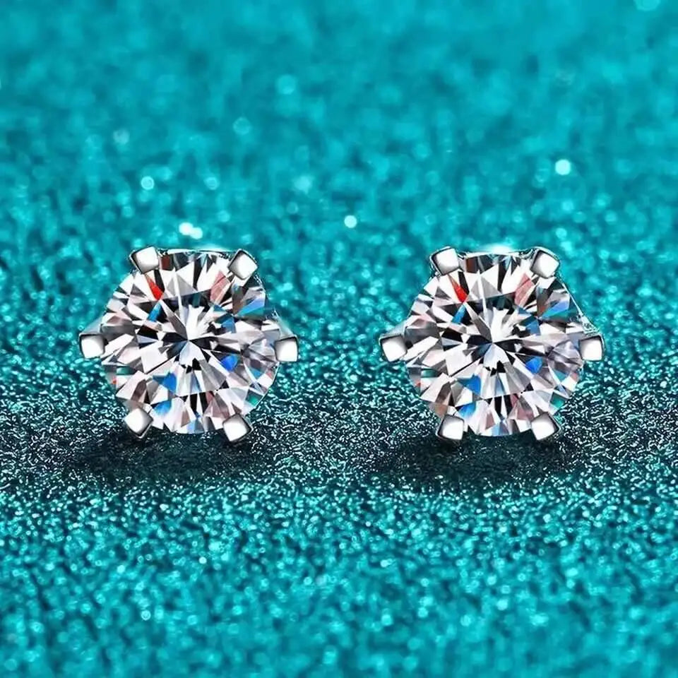 Moissanite screw-back stud earrings in sterling silver — White-stone fronts