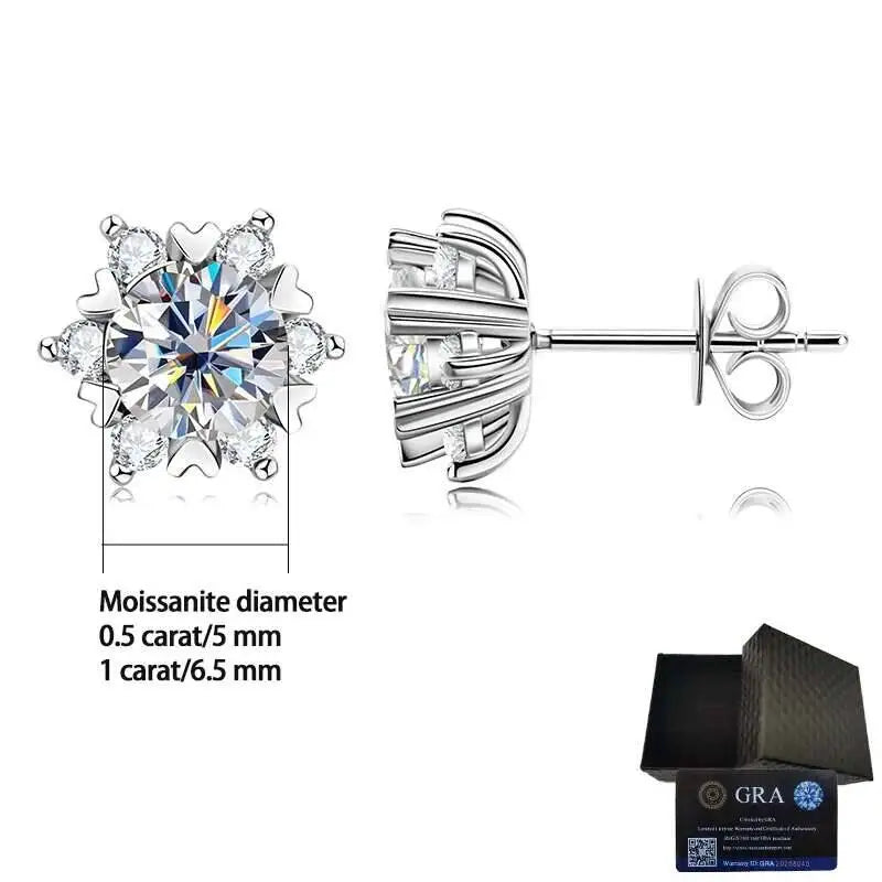 Snowflake Halo Moissanite Stud Earrings in Sterling Silver — Stone-size guide