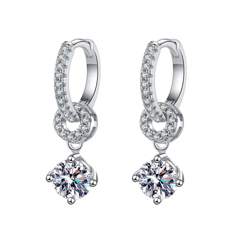 Moissanite Linked Circle Drop Earrings in Sterling Silver — Silver linked drop design