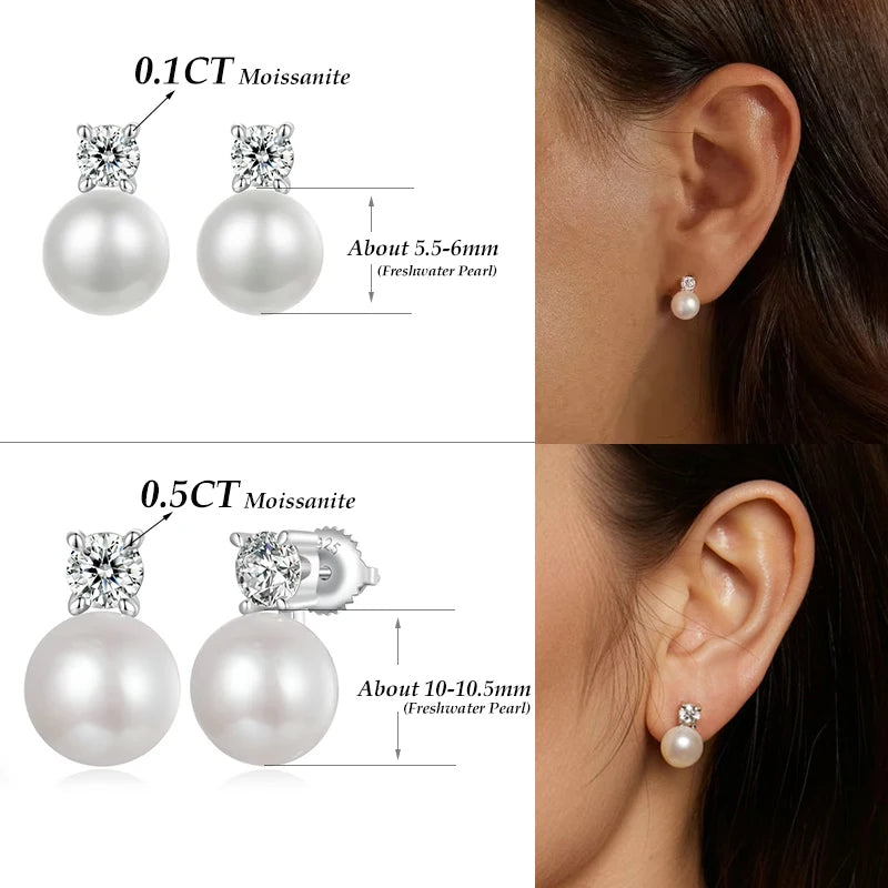 Freshwater Pearl & Moissanite Stud Earrings - small and large options worn