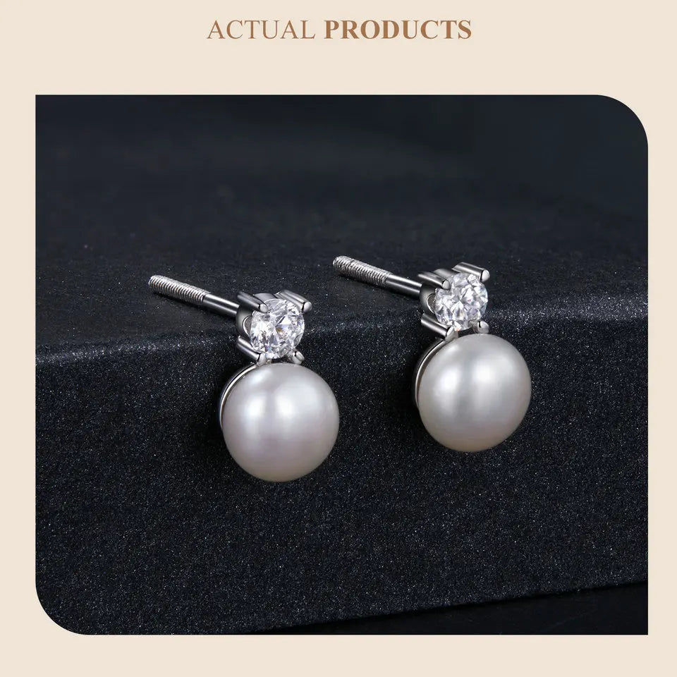 Freshwater Pearl & Moissanite Stud Earrings - large pearl post and back view