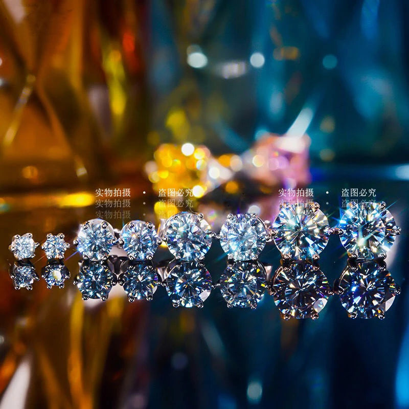 Moissanite Stud Earrings in Solitaire & Halo Silver Settings — Solitaire display