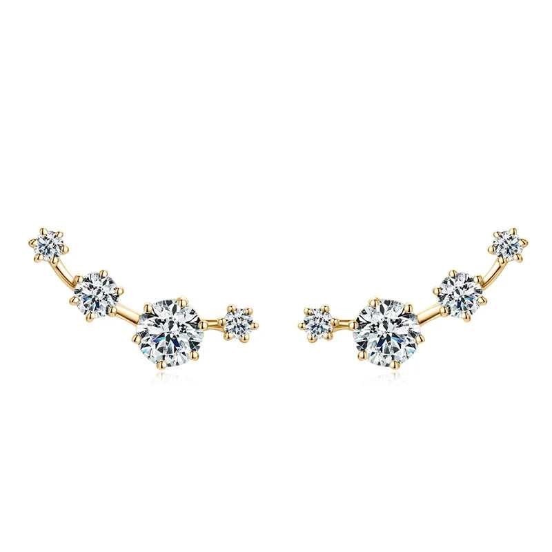 Four-Stone Moissanite Ear Climber Studs in Sterling Silver — Gold-tone front view