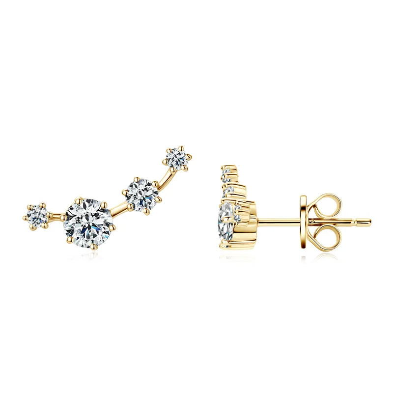 Four-Stone Moissanite Ear Climber Studs in Sterling Silver — Gold-tone front and side