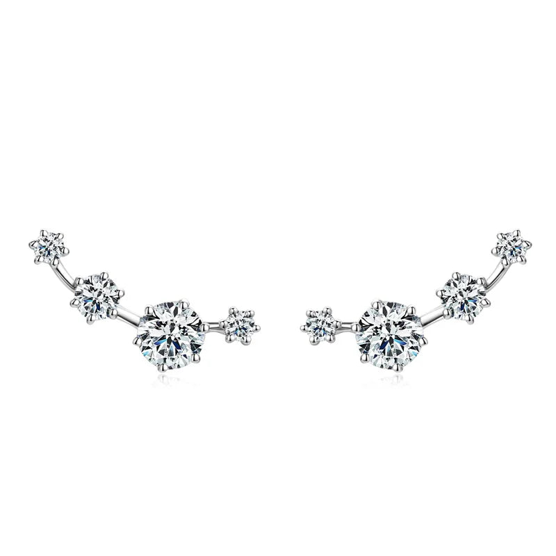 Four-Stone Moissanite Ear Climber Studs in Sterling Silver — Silver front view
